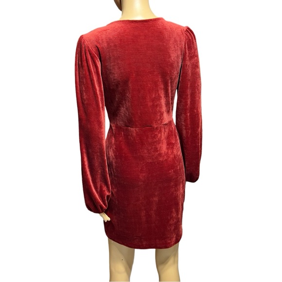 BLUE BLUSH Red Terracotta Dress Women's Sz Medium Long Sleeve Christmas New Year - Picture 2 of 7